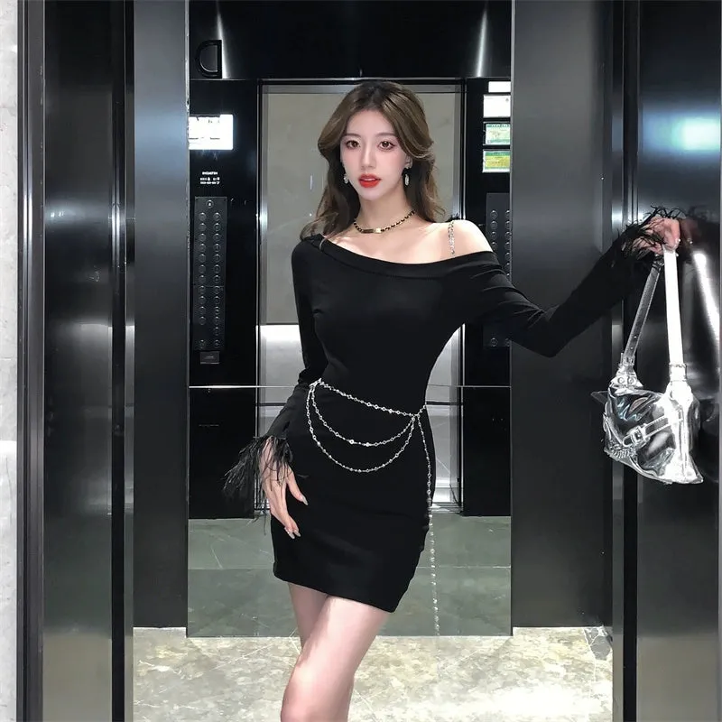 2023 New Sexy Black Slim-Fit Long Sleeve Dress