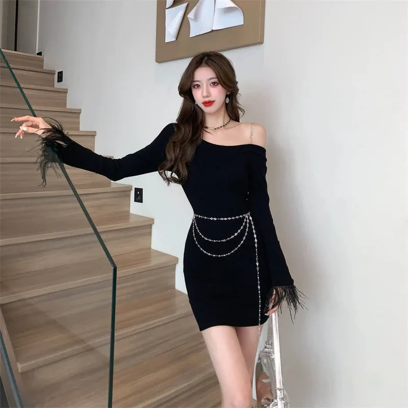 2023 New Sexy Black Slim-Fit Long Sleeve Dress