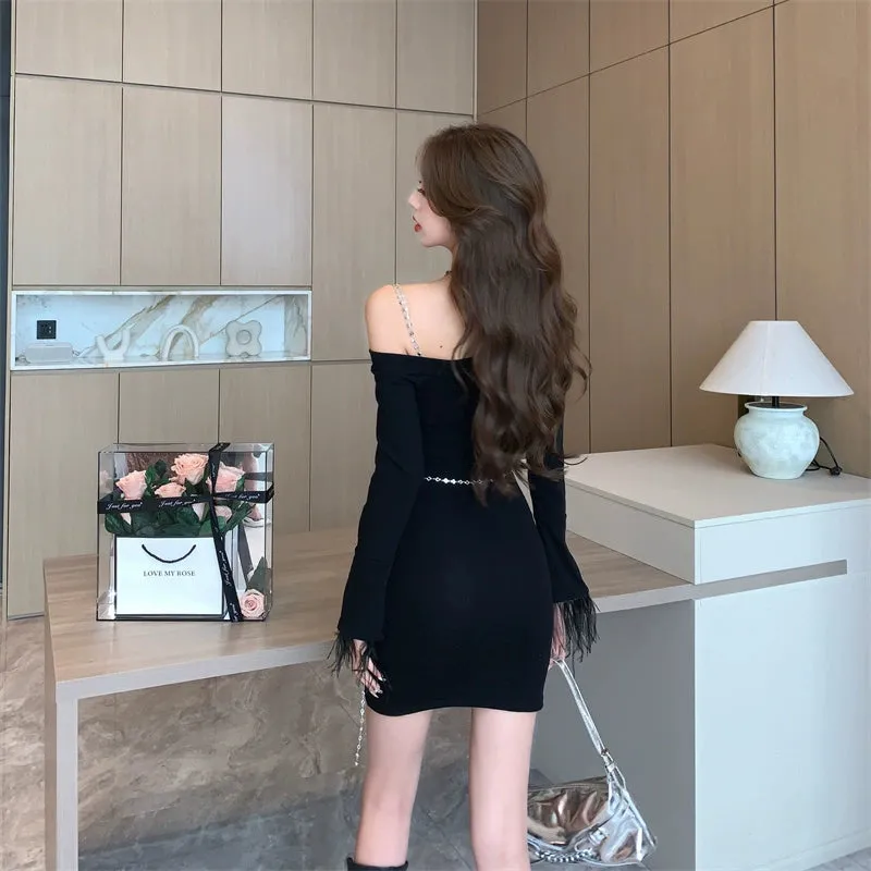 2023 New Sexy Black Slim-Fit Long Sleeve Dress