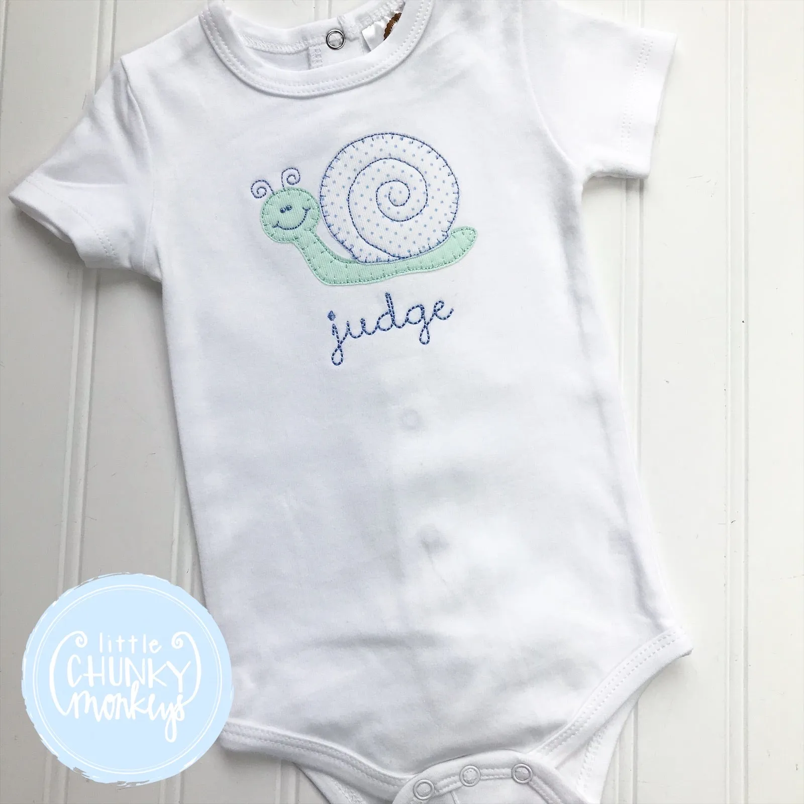 Baby Boy Bodysuit- Applique Snail on White