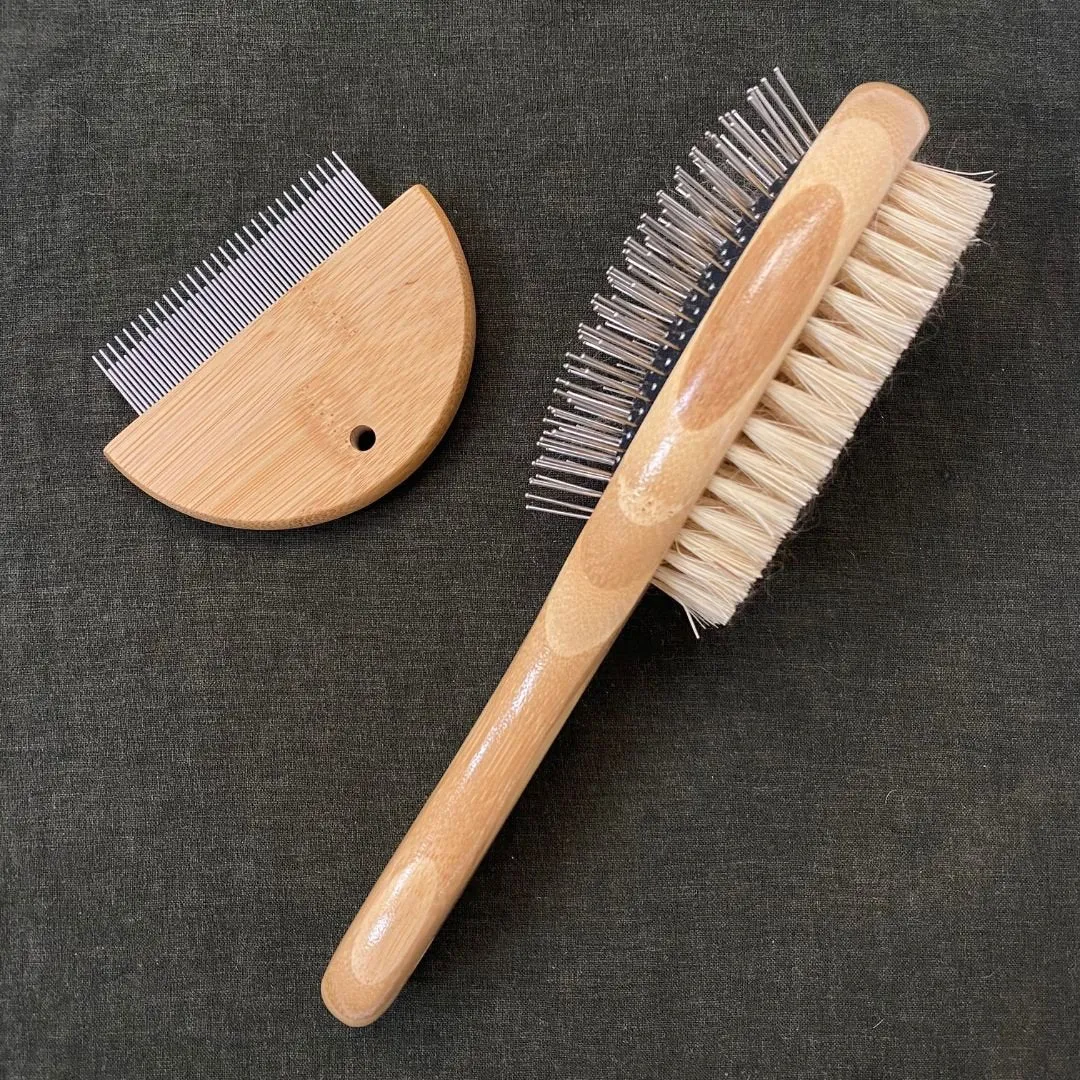 Bamboo Pet Brush   Flea Comb Bundle