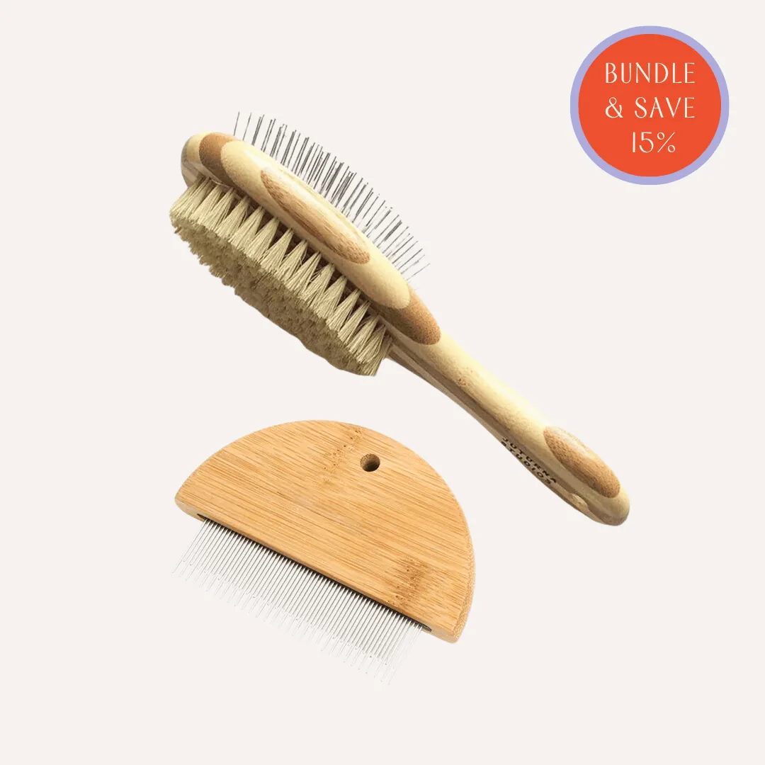 Bamboo Pet Brush   Flea Comb Bundle