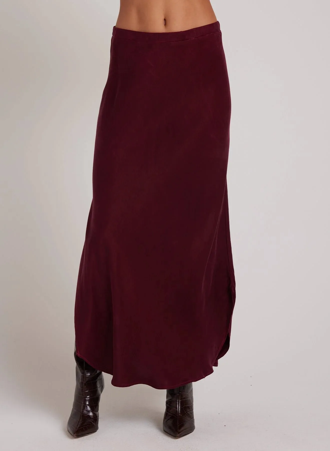 BEL Asymmetrical Side Slit Skirt in Deep Plum