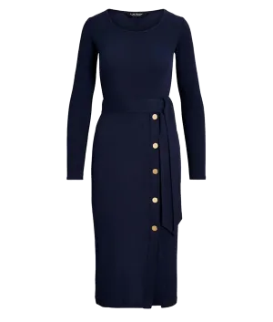 Belted Navy Rib-Knit Dress - Navy