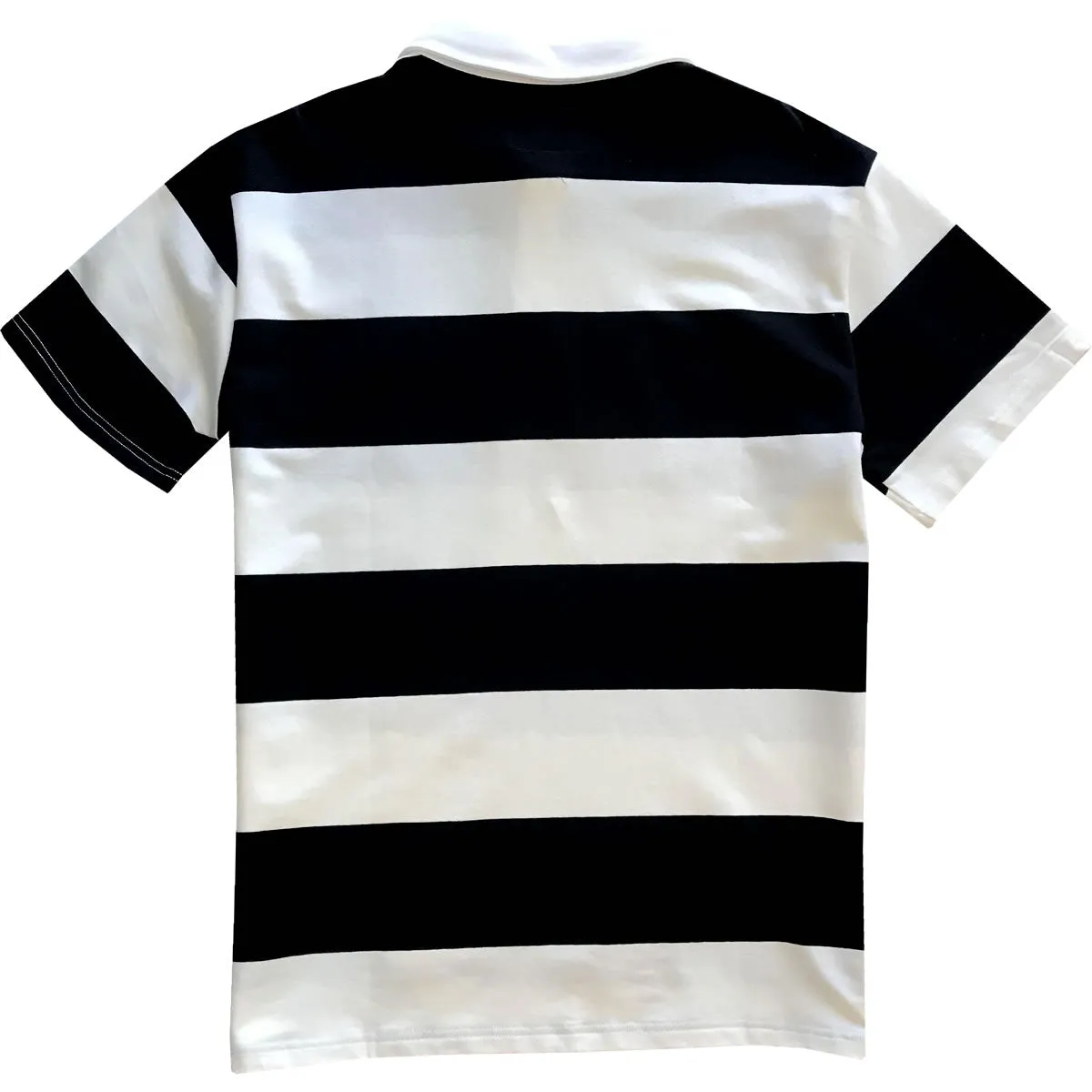 Black and White Comfortable Stretch Short Sleeve Striped Men's Rugby Shirt