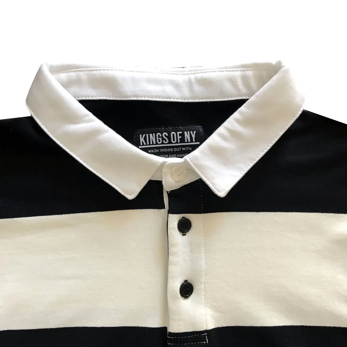 Black and White Comfortable Stretch Short Sleeve Striped Men's Rugby Shirt