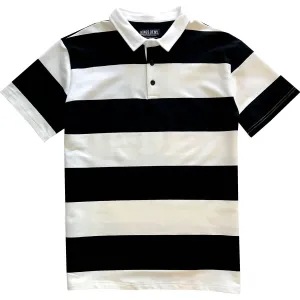 Black and White Comfortable Stretch Short Sleeve Striped Men's Rugby Shirt