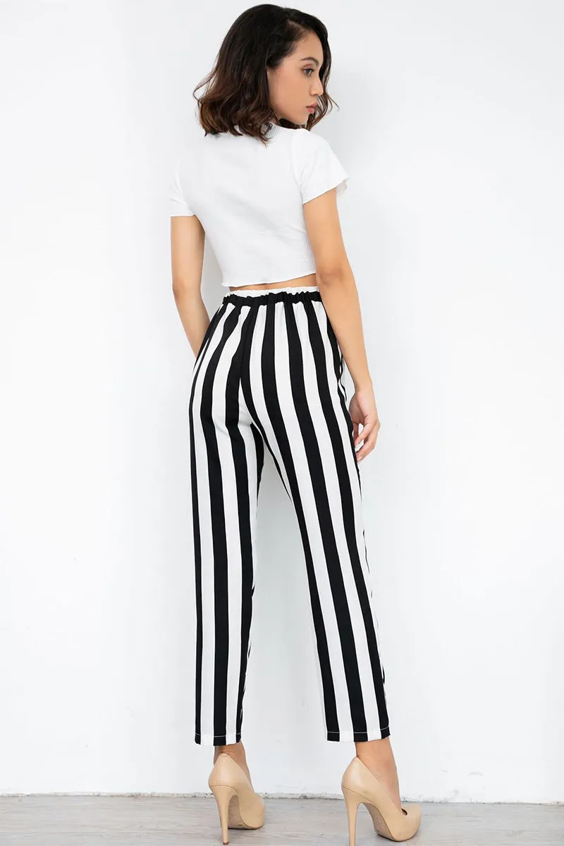 Black And White Striped High Waist Pants