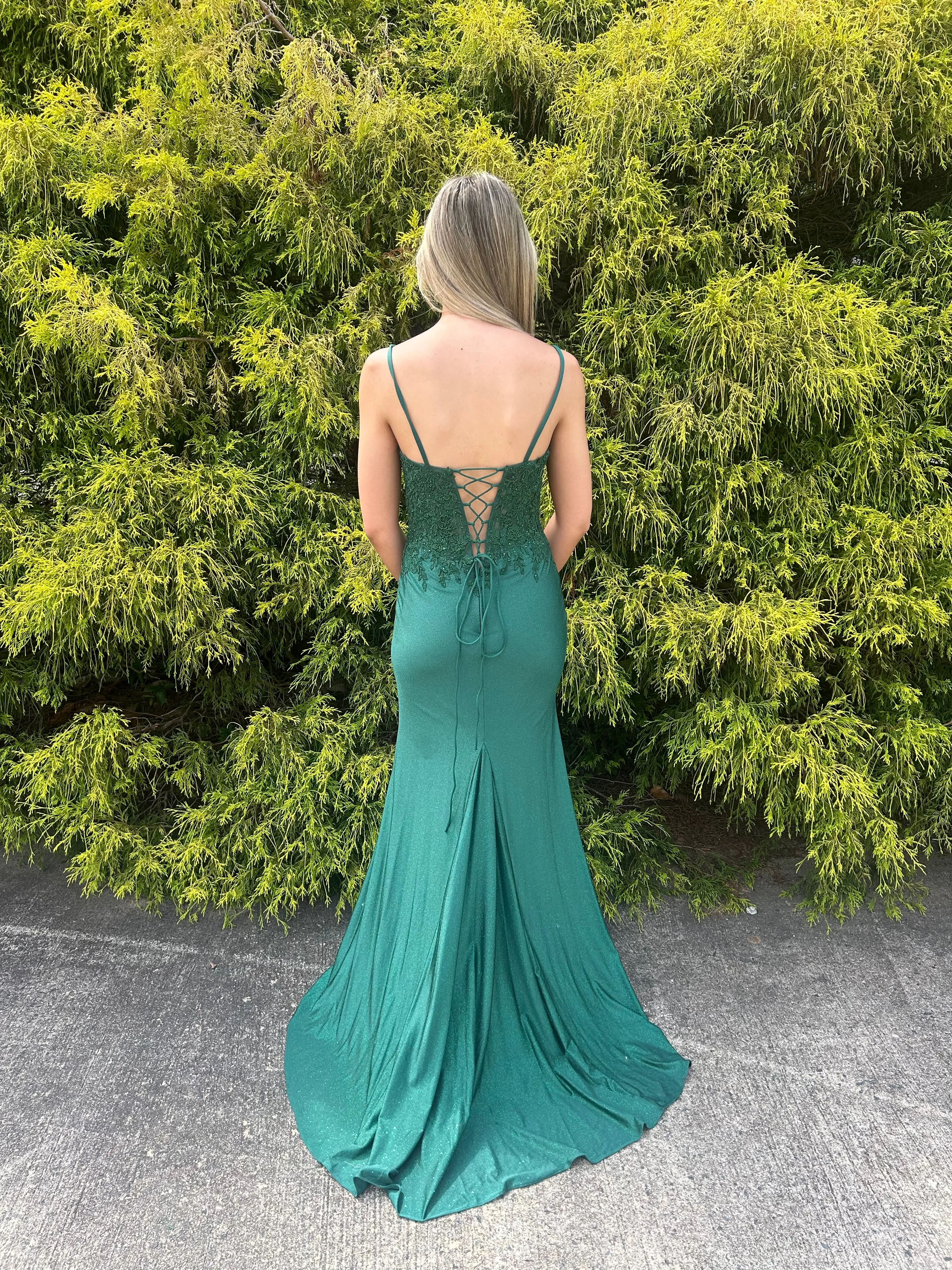 Blush Prom 12155 Fitted Shimmer Knit Dress with Train - Navy, Emerald & Sangria