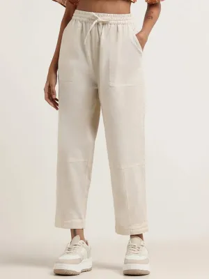 Bombay Paisley Off White Cotton Blend High-Waist Pants