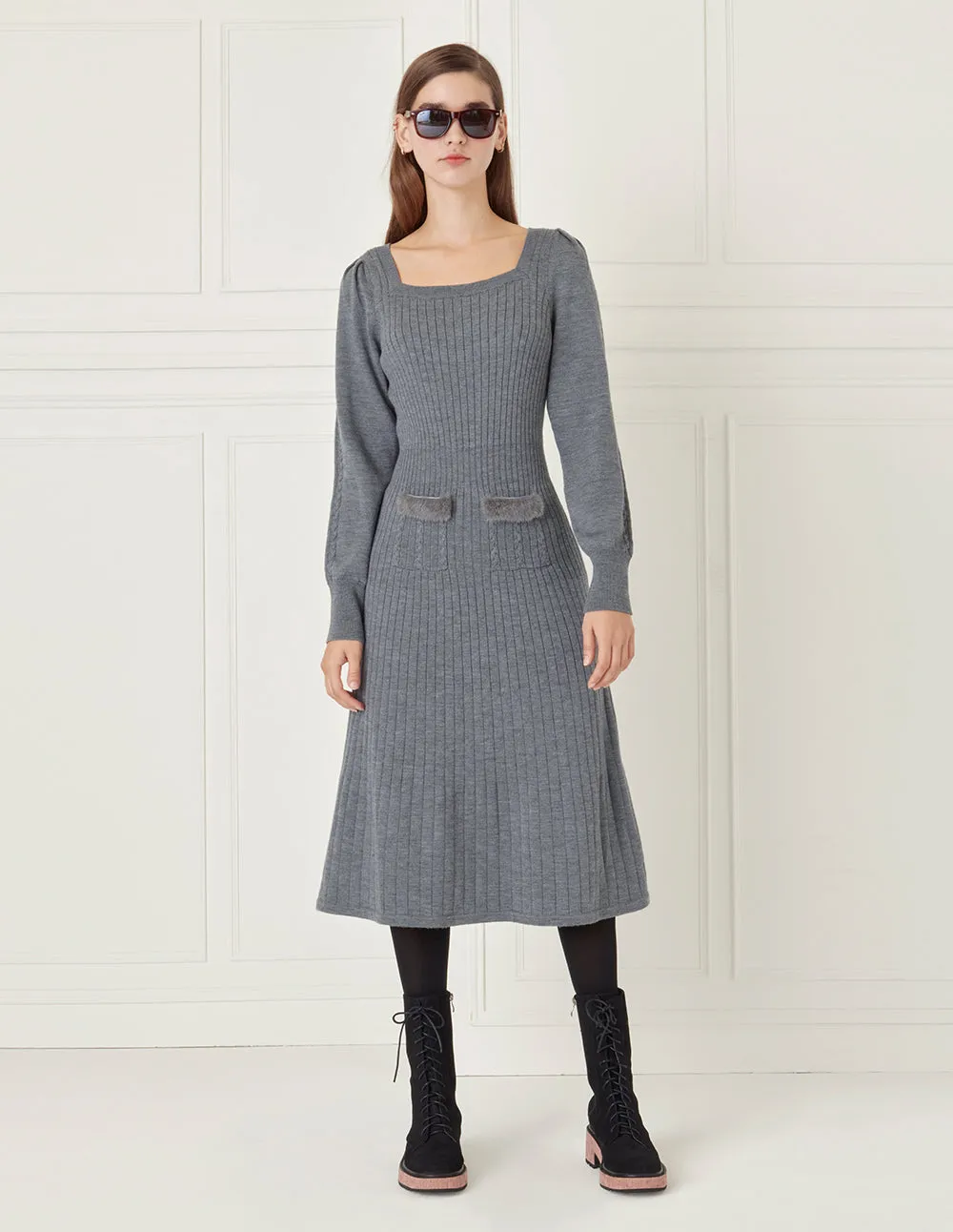 BORA AKSU Galaxy Grey Wool Knit Dress