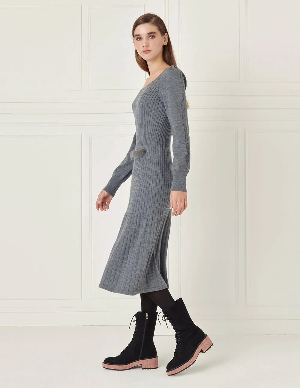 BORA AKSU Galaxy Grey Wool Knit Dress