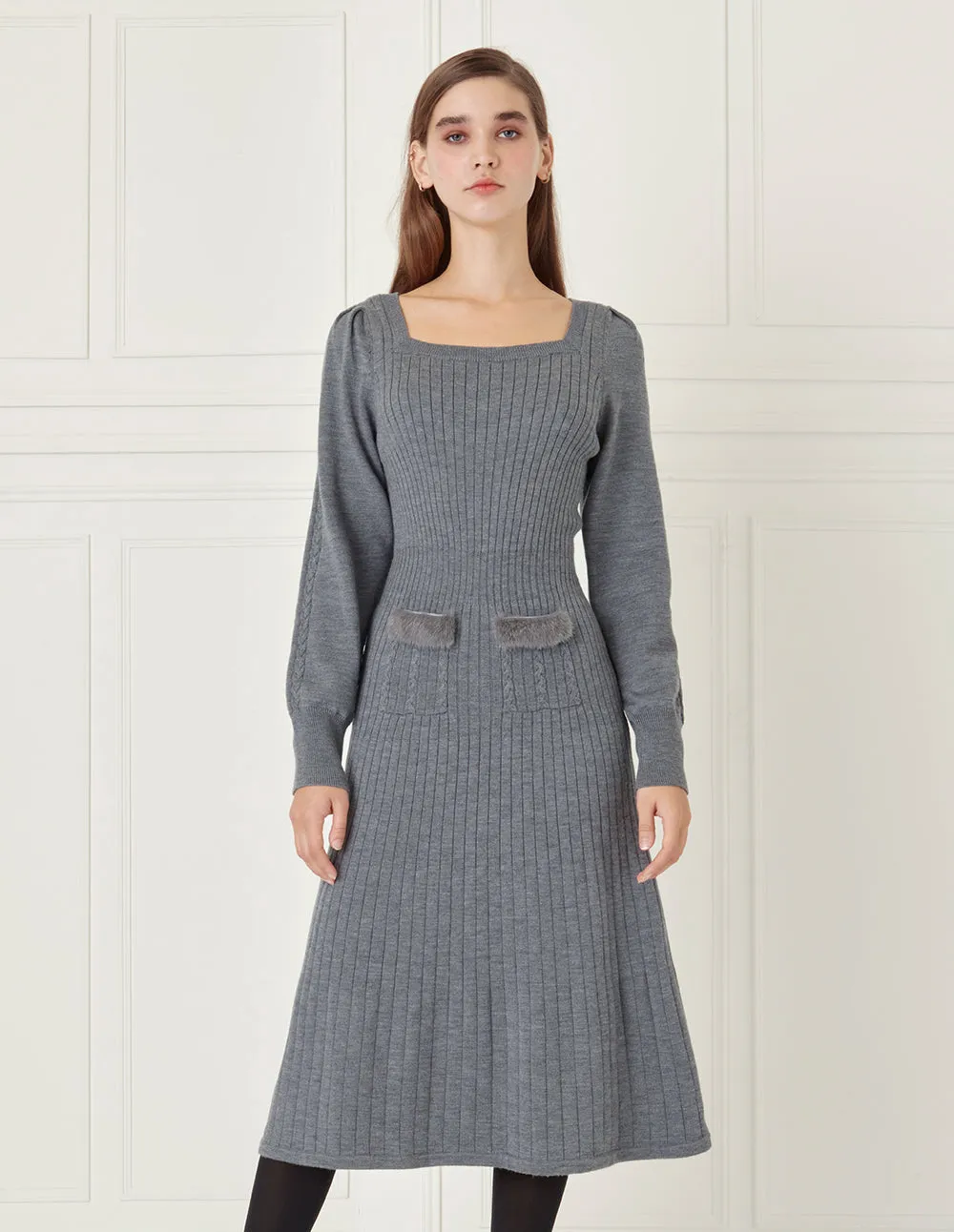 BORA AKSU Galaxy Grey Wool Knit Dress