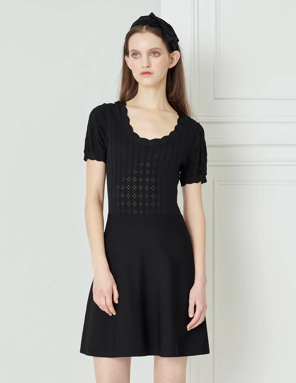 BORA AKSU Large U-Neck Hollow Texture Knitted Dress