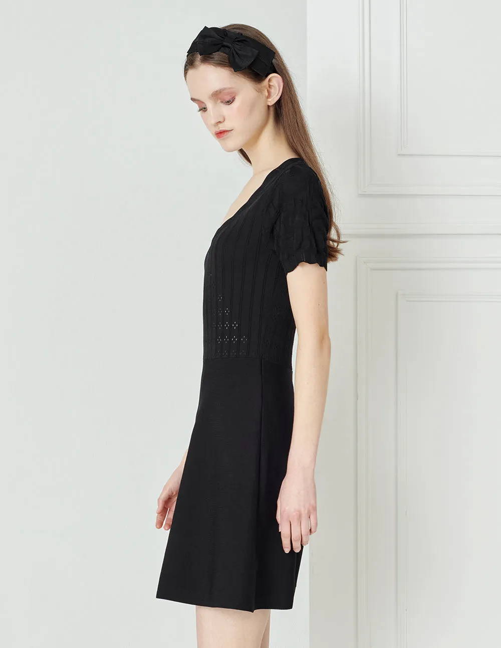 BORA AKSU Large U-Neck Hollow Texture Knitted Dress