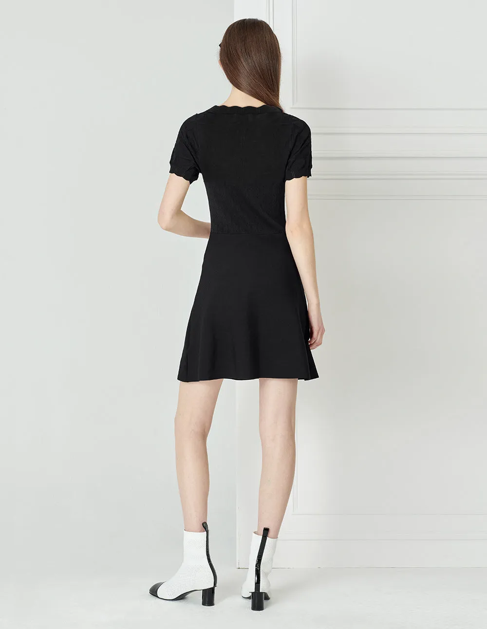 BORA AKSU Large U-Neck Hollow Texture Knitted Dress