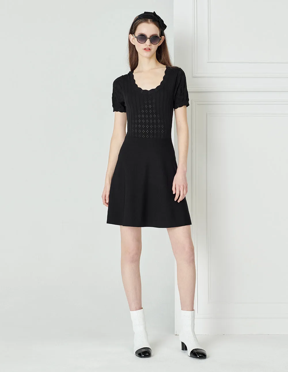 BORA AKSU Large U-Neck Hollow Texture Knitted Dress