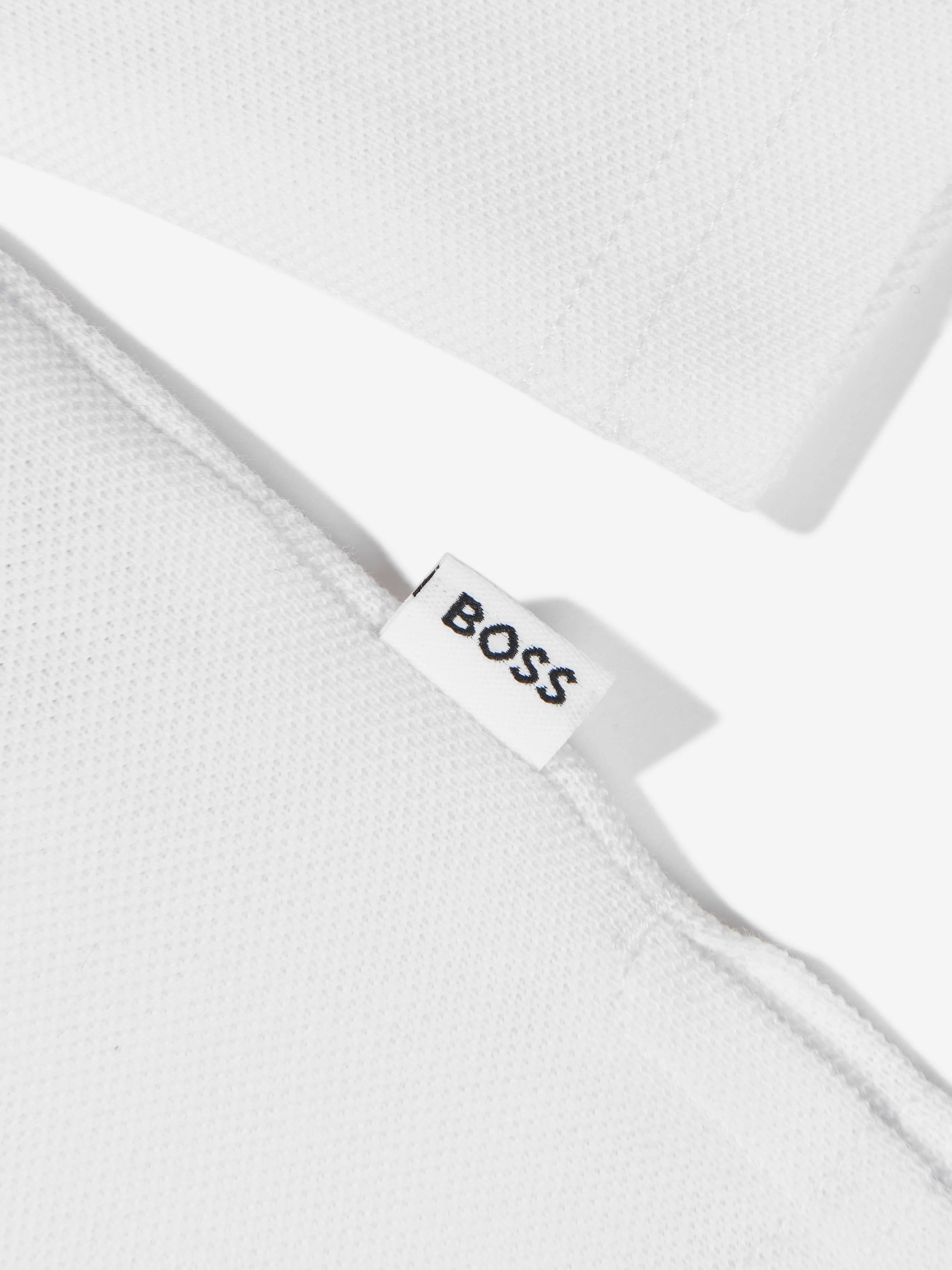 BOSS Boys Long Sleeve Polo Shirt in White