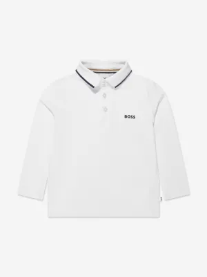 BOSS Boys Long Sleeve Polo Shirt in White