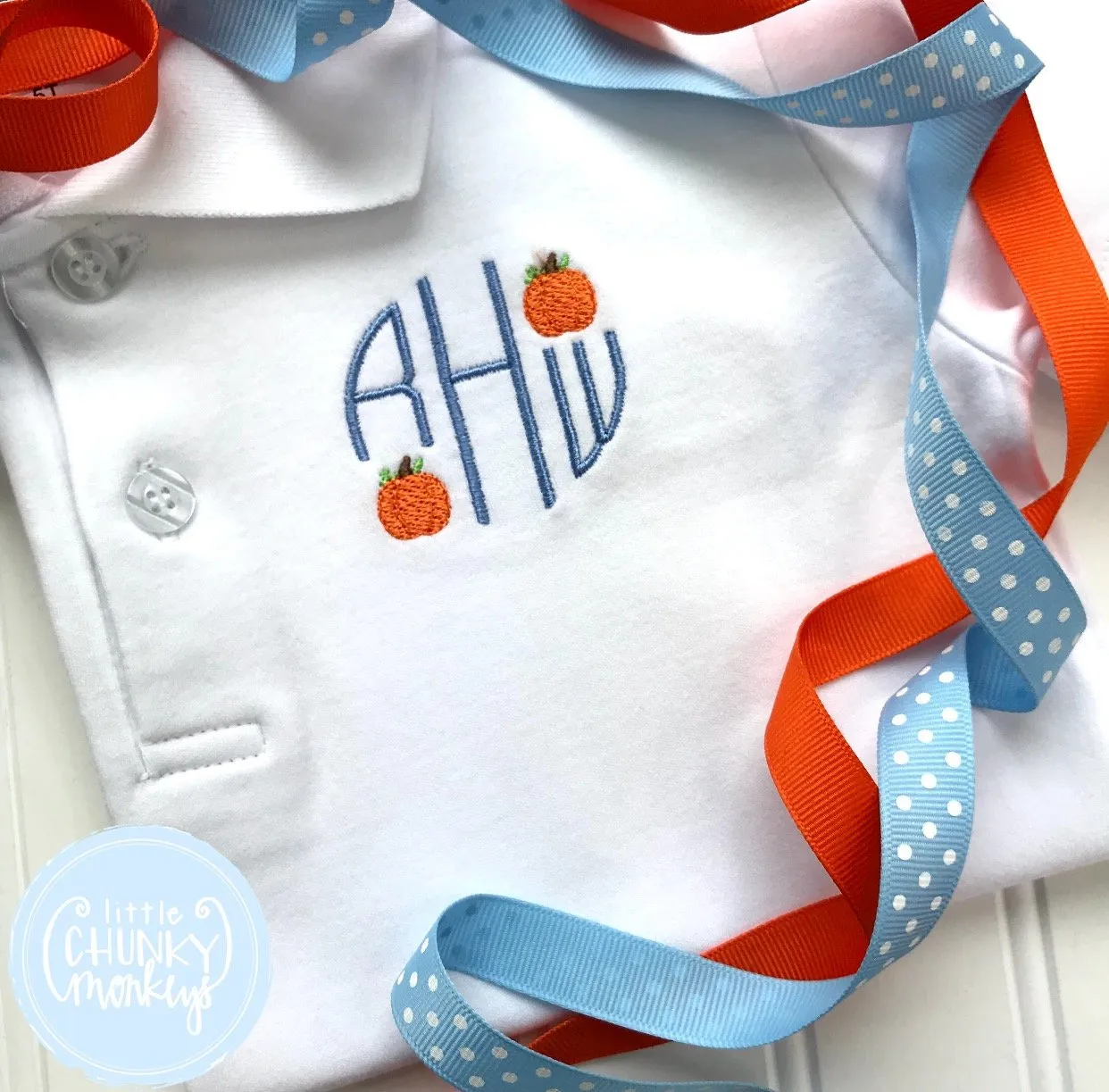 Boy Polo Shirt - Circle Monogram with Mini Pumpkins