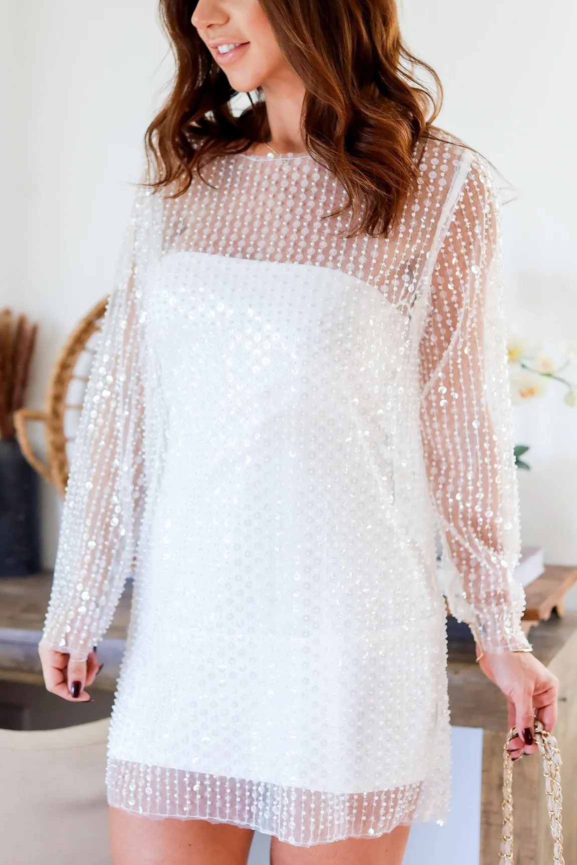 Brianna Sequin Dress- White