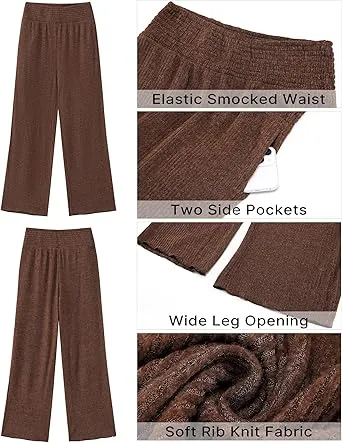 Brown  Women's Ankle-Length High-Waist Pants Relaxed Fit Wide-Leg Pull-On Side Pocket