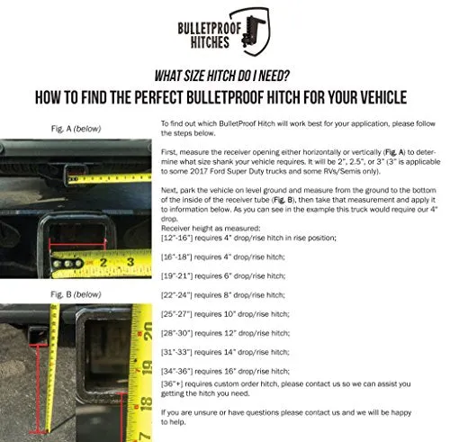 BulletProof Hitches 3.0" Adjustable Extreme Duty (36,000lb Rating) 12" Drop/Rise Trailer Hitch with 2" and 2 5/16" Dual Ball (Black Textured Powder Coat, Solid Steel)