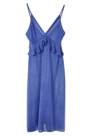 CARLOS MIELE COBALT Ruffled Blue Purple Knitted Dress