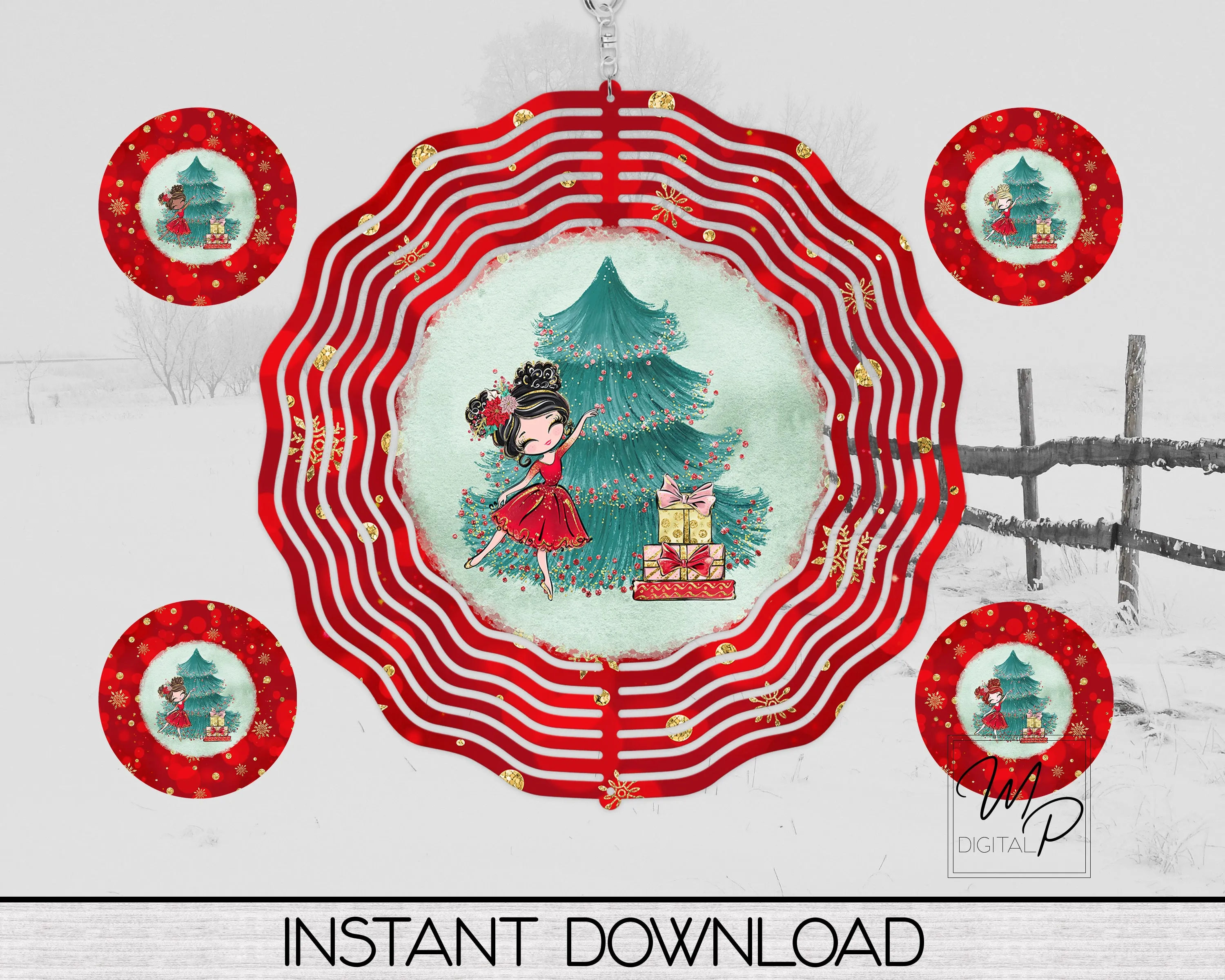 Christmas Tree Wind Spinner PNG Digital Sublimation Design, Commercial Use