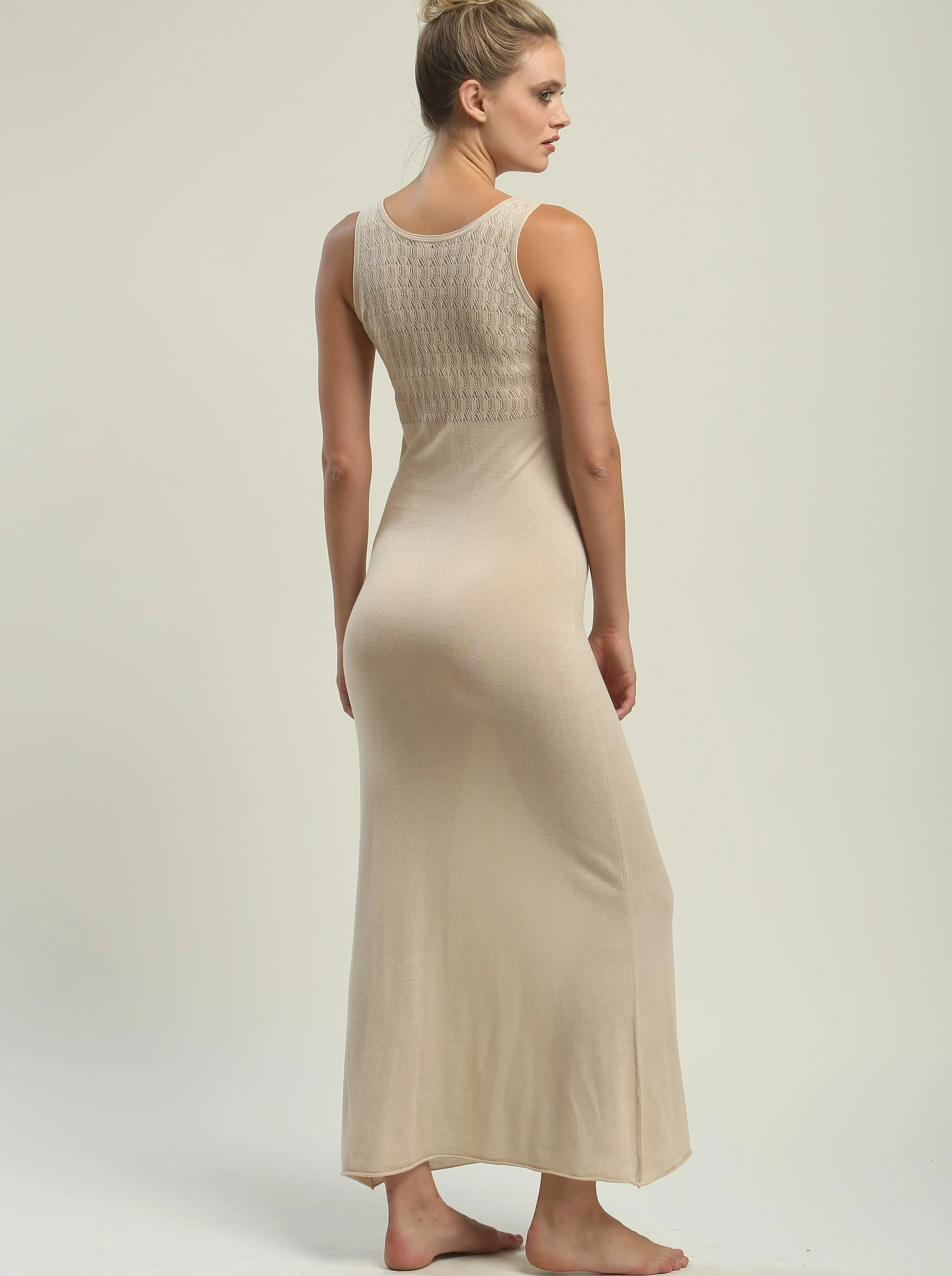 Crochet Trimmed Maxi Dress in Knitted Silk