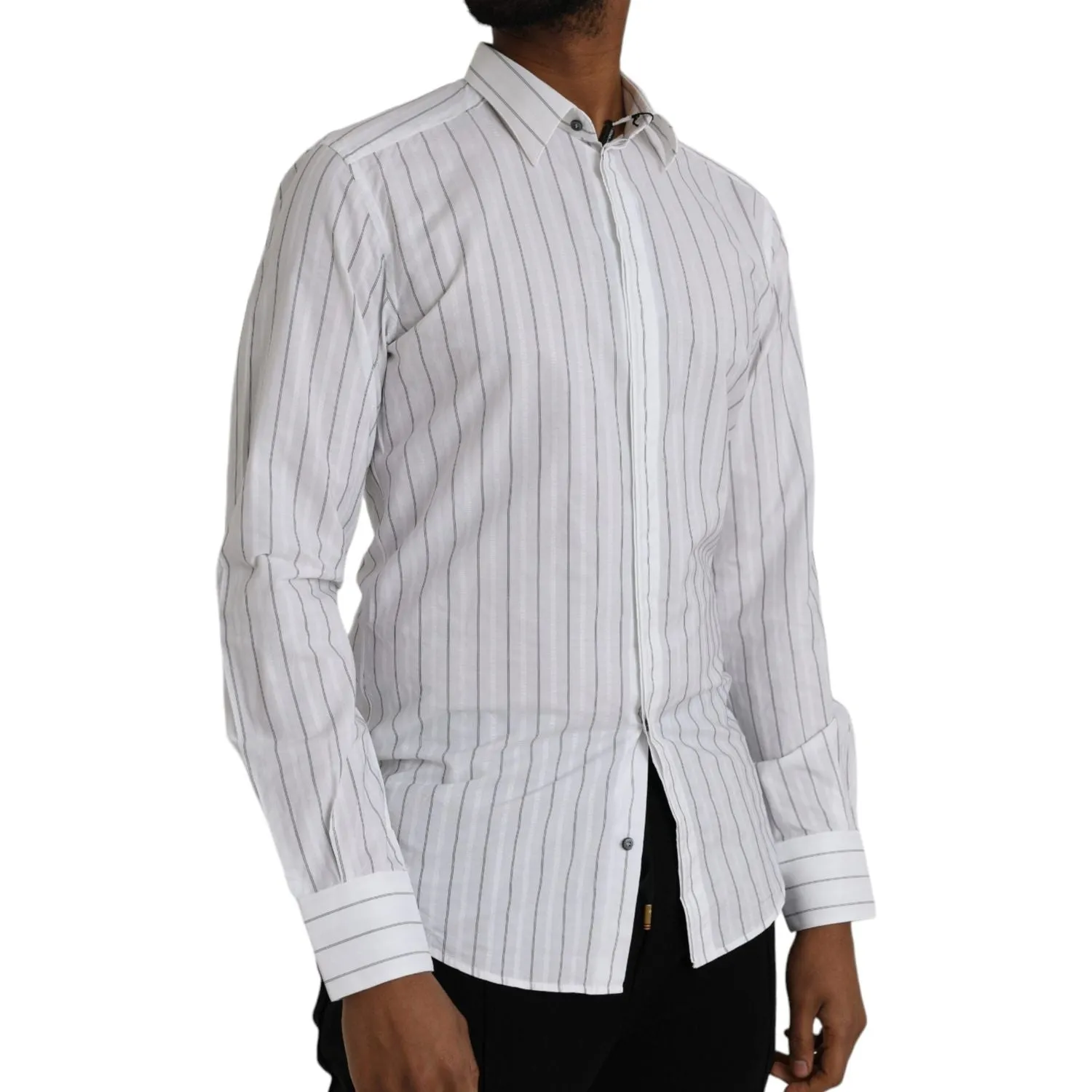 Dolce & Gabbana Black White Striped Formal Dress GOLD Shirt