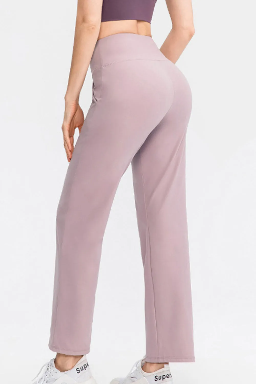 Elastic High Waist Sports Straight Leg Pants