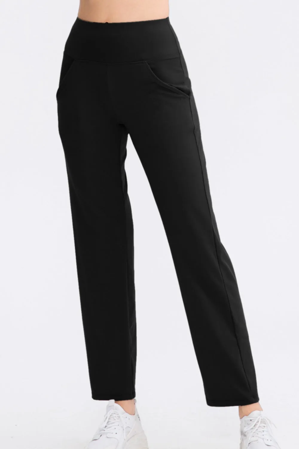 Elastic High Waist Sports Straight Leg Pants