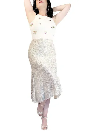 ethereal sequin and mesh tango dress with flared skirt