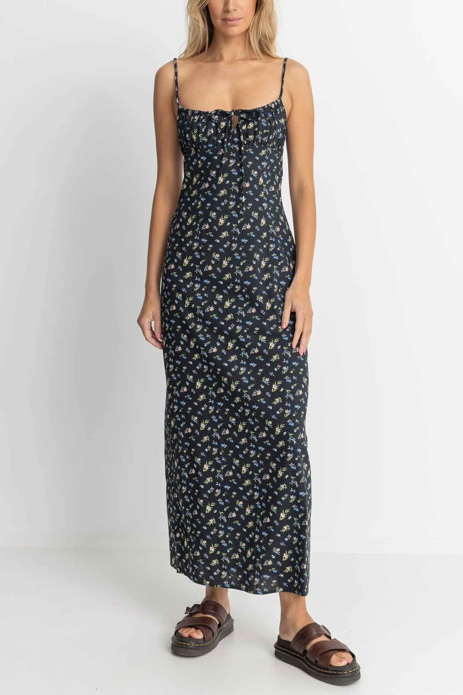 Fleur Floral Gathered Maxi Dress Black