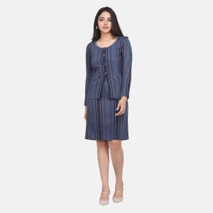 Grey Striped Cotton Power Sutra Skirt Suit 