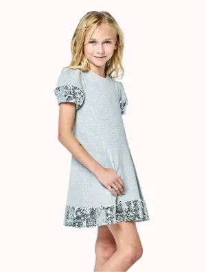 Hannah Banana Silver Sequin Trim A-Line Pockets Girls Holiday Dress