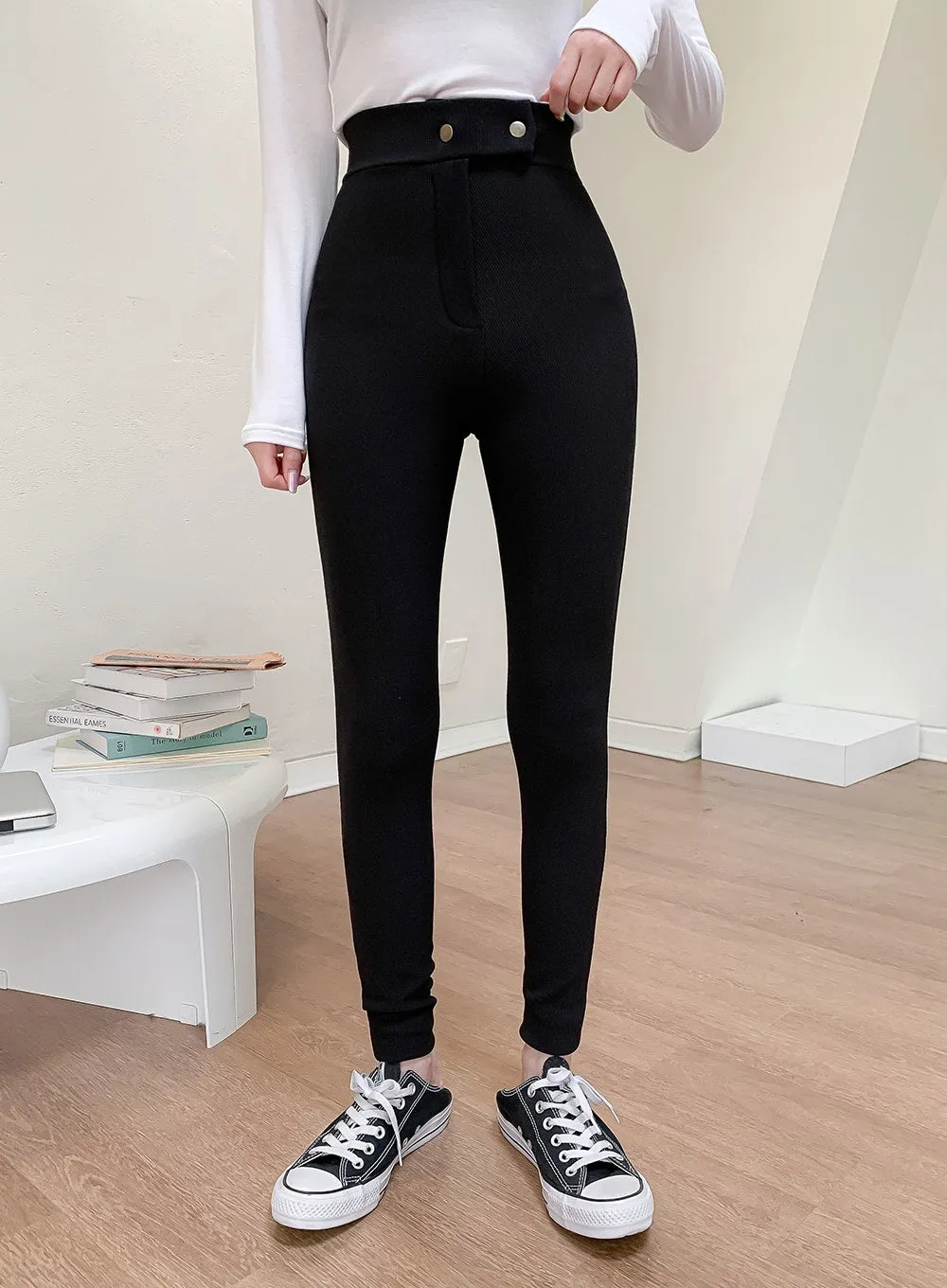 High Waist Button Leggings Pants L1002