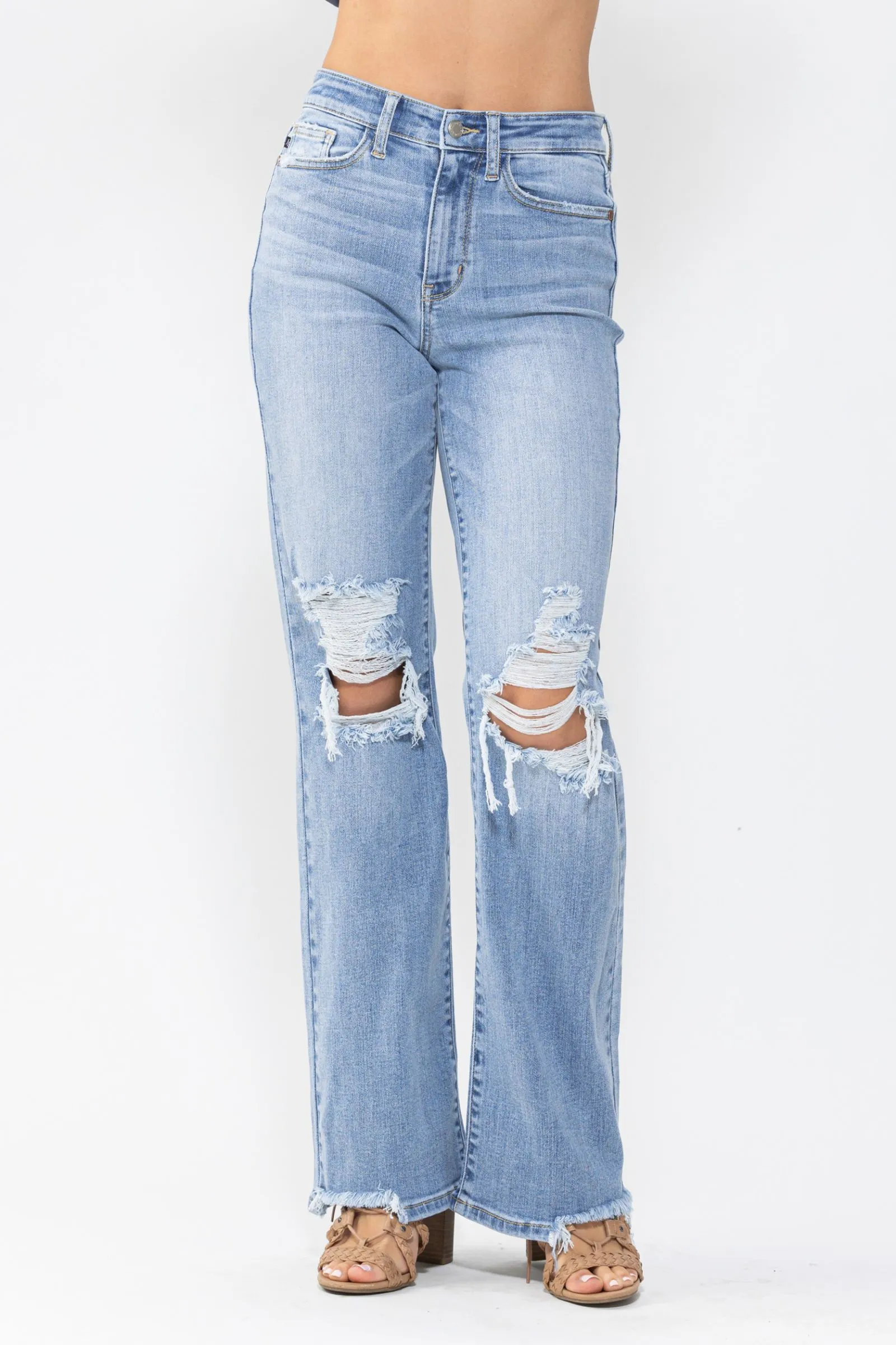 Judy Blue High Waist 90's Knee Destroy Straight Denim 82502