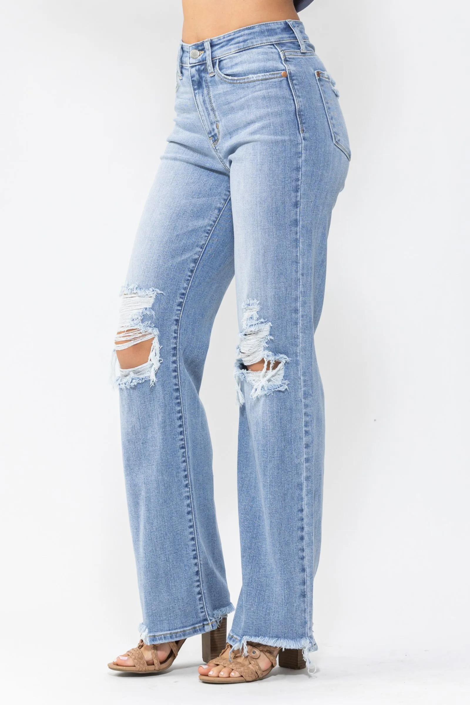 Judy Blue High Waist 90's Knee Destroy Straight Denim 82502