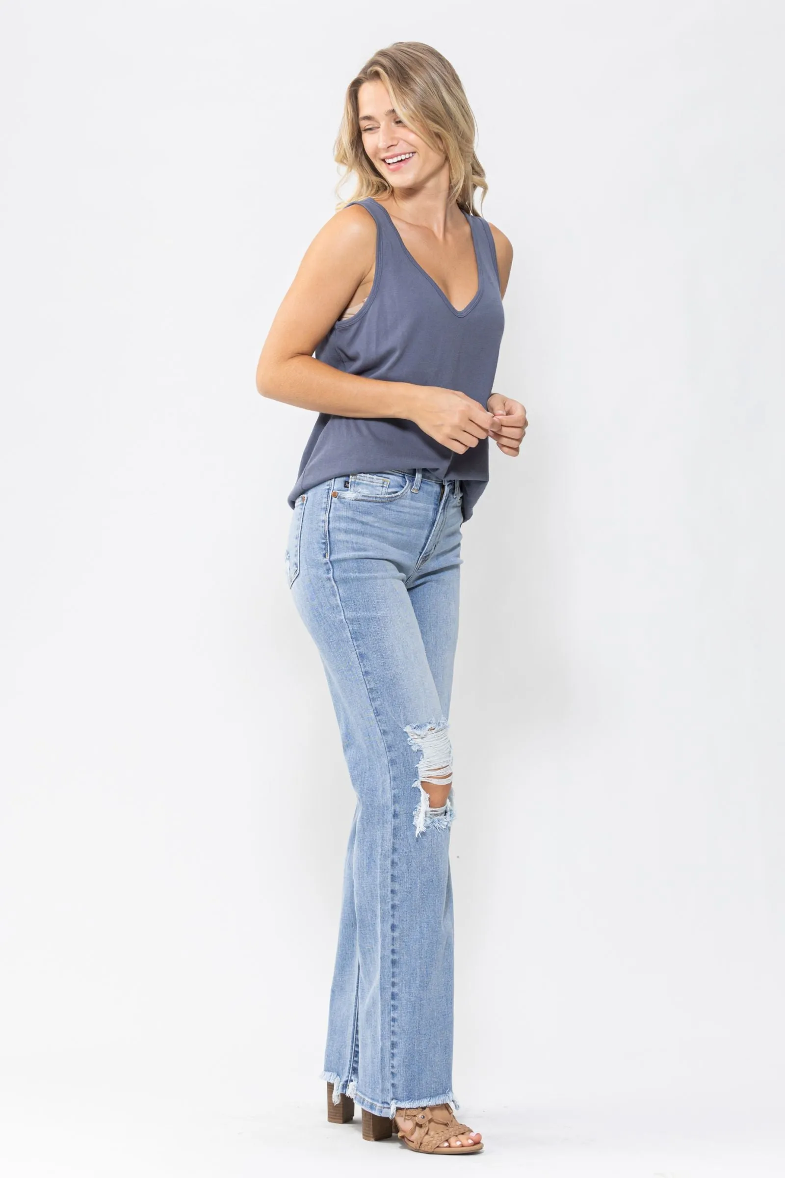 Judy Blue High Waist 90's Knee Destroy Straight Denim 82502