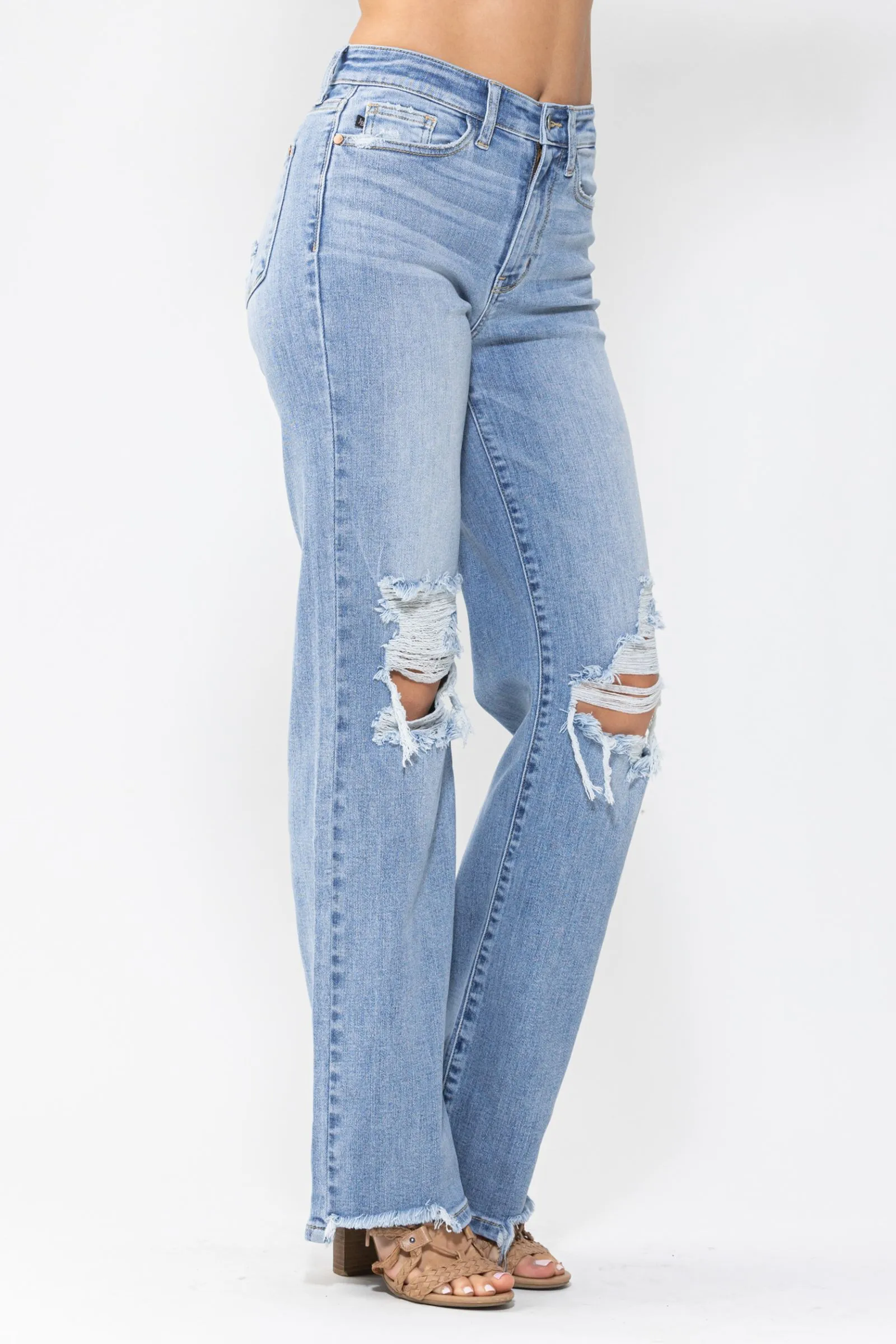 Judy Blue High Waist 90's Knee Destroy Straight Denim 82502