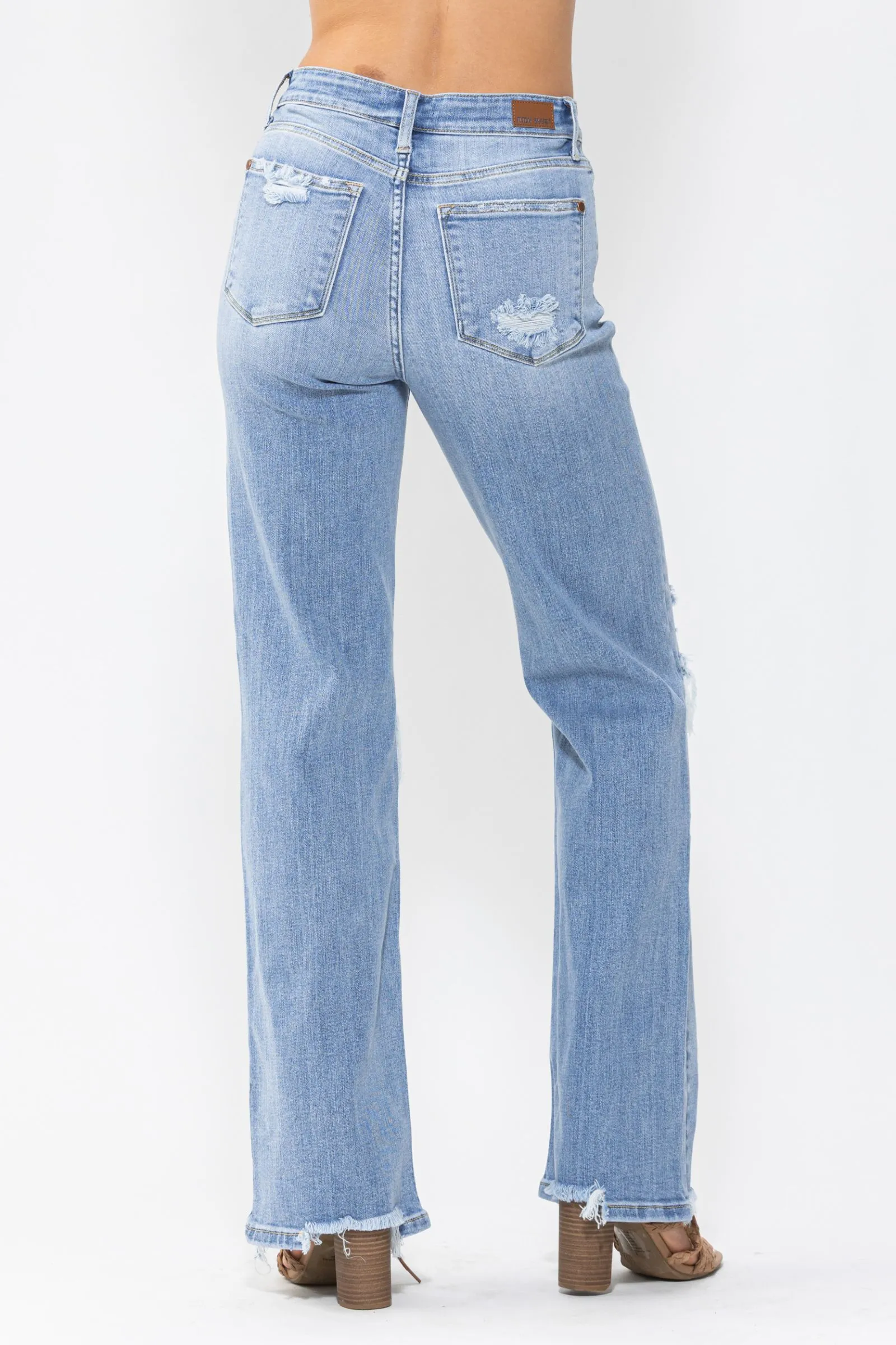 Judy Blue High Waist 90's Knee Destroy Straight Denim 82502