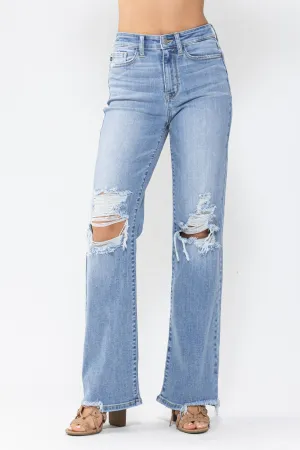 Judy Blue High Waist 90's Knee Destroy Straight Denim 82502