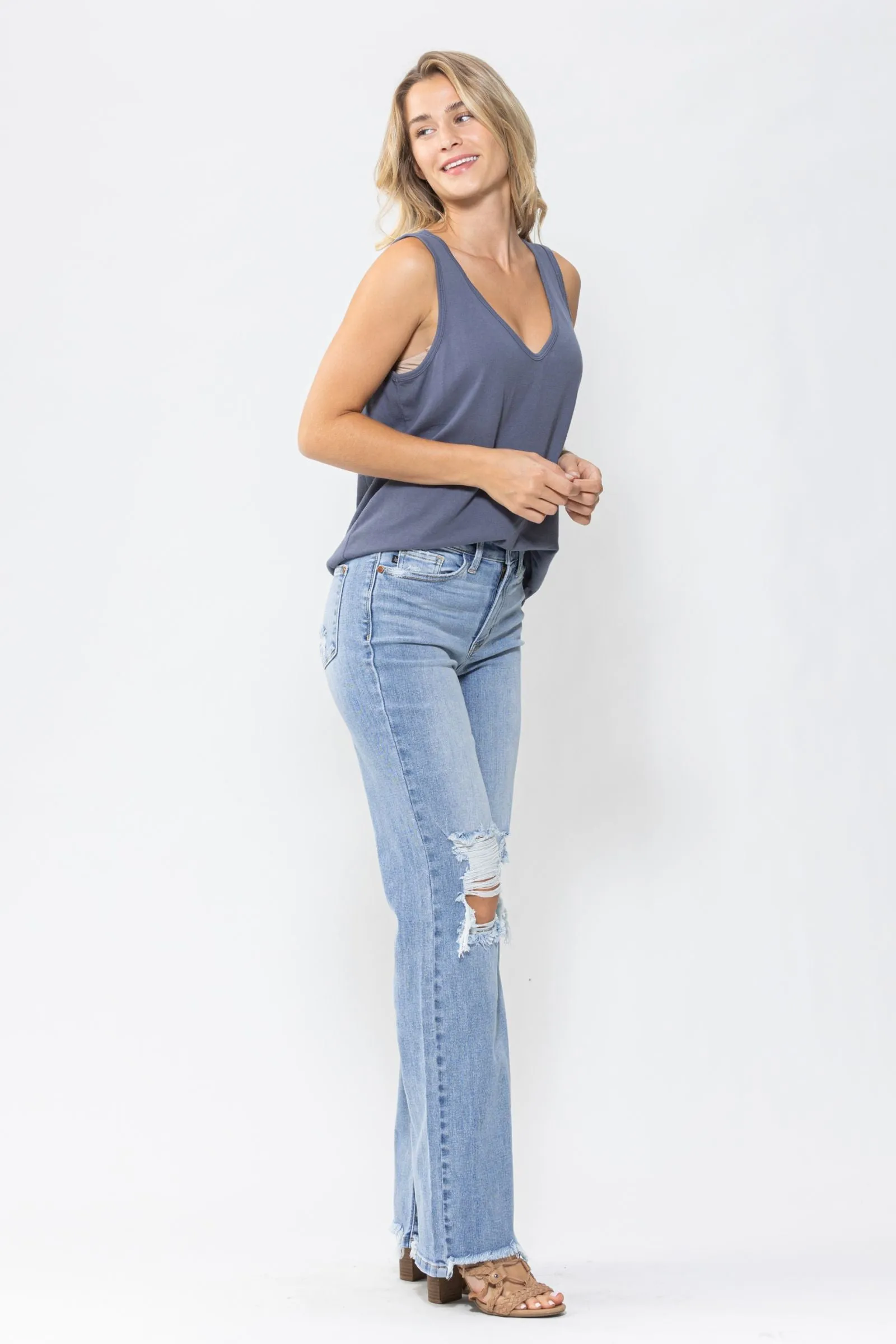 Judy Blue High Waist 90's Knee Destroy Straight Denim 82502