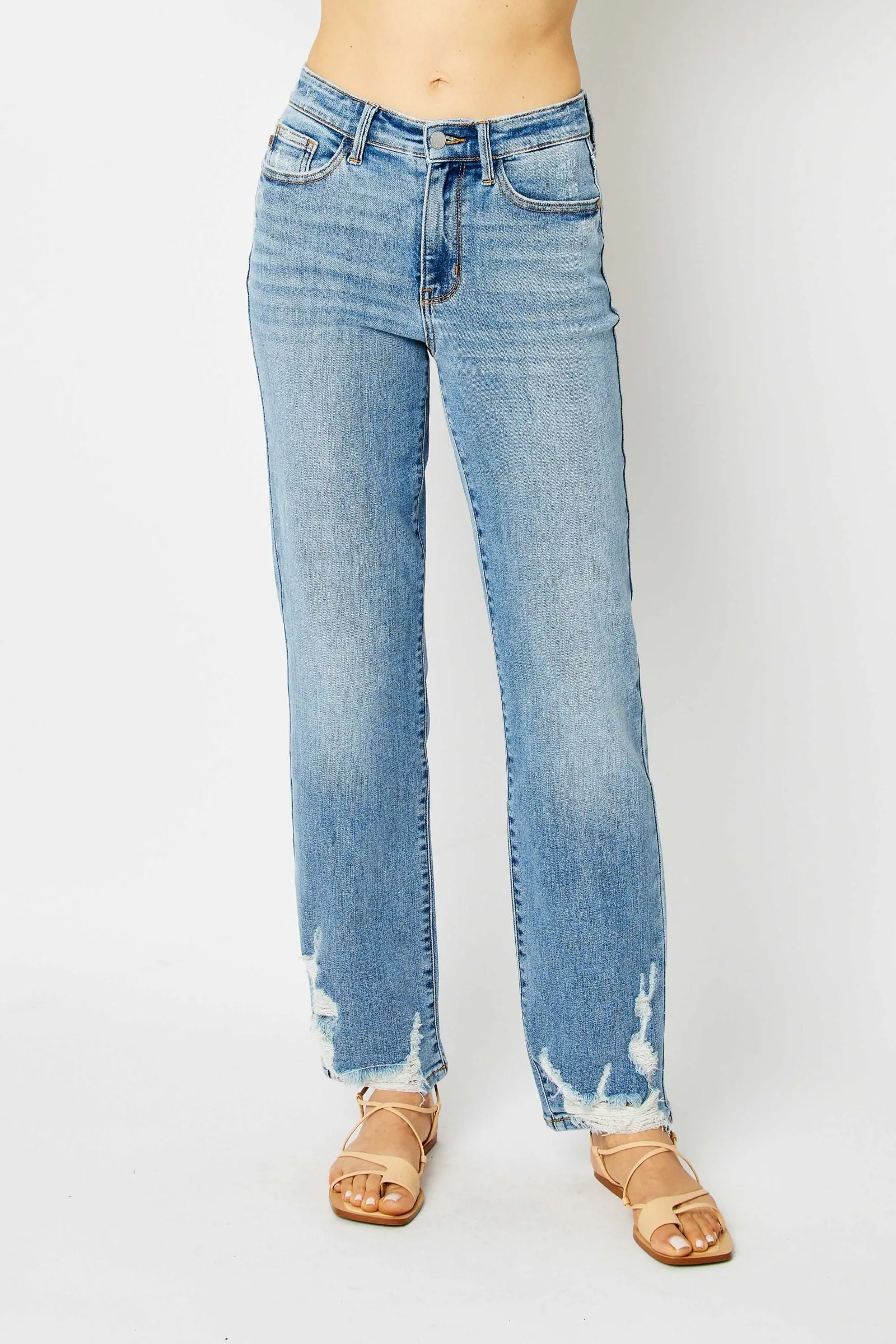 Judy Blue High Waist Heavy Destroy Straight Denim 82470