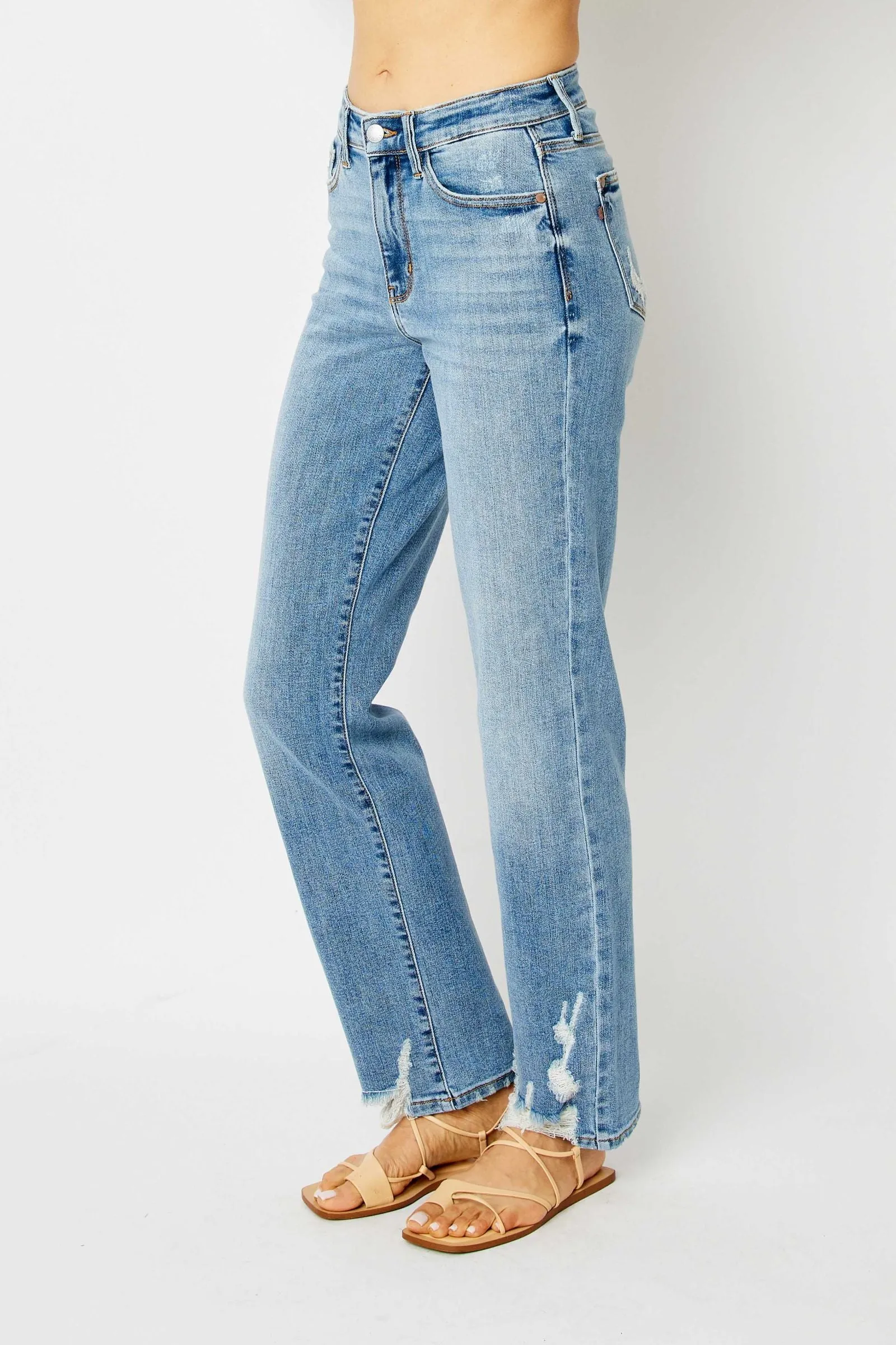 Judy Blue High Waist Heavy Destroy Straight Denim 82470