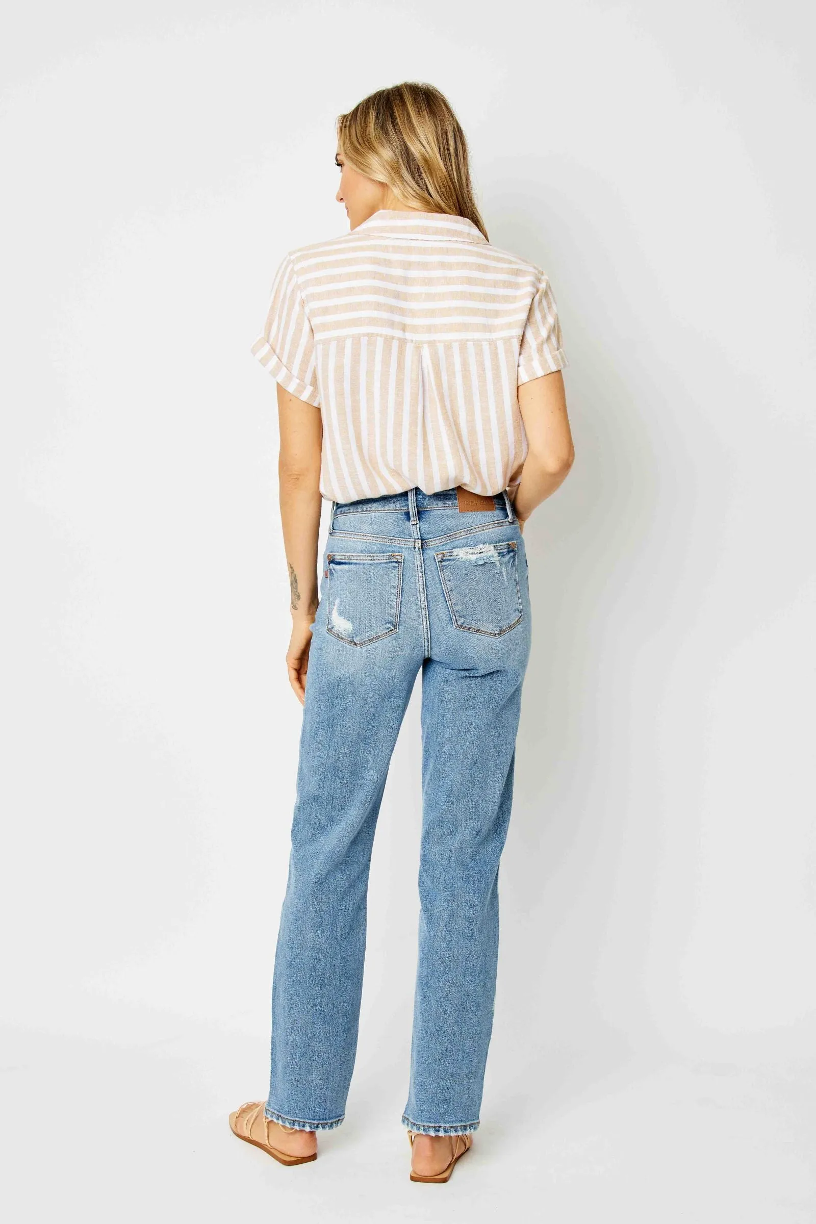 Judy Blue High Waist Heavy Destroy Straight Denim 82470