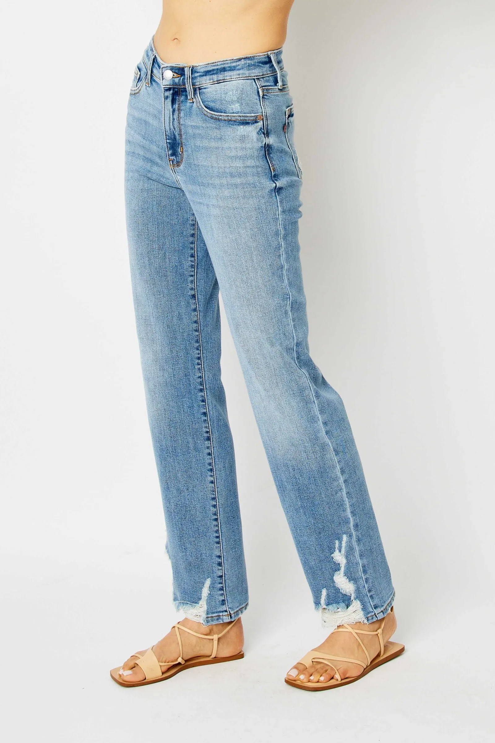 Judy Blue High Waist Heavy Destroy Straight Denim 82470