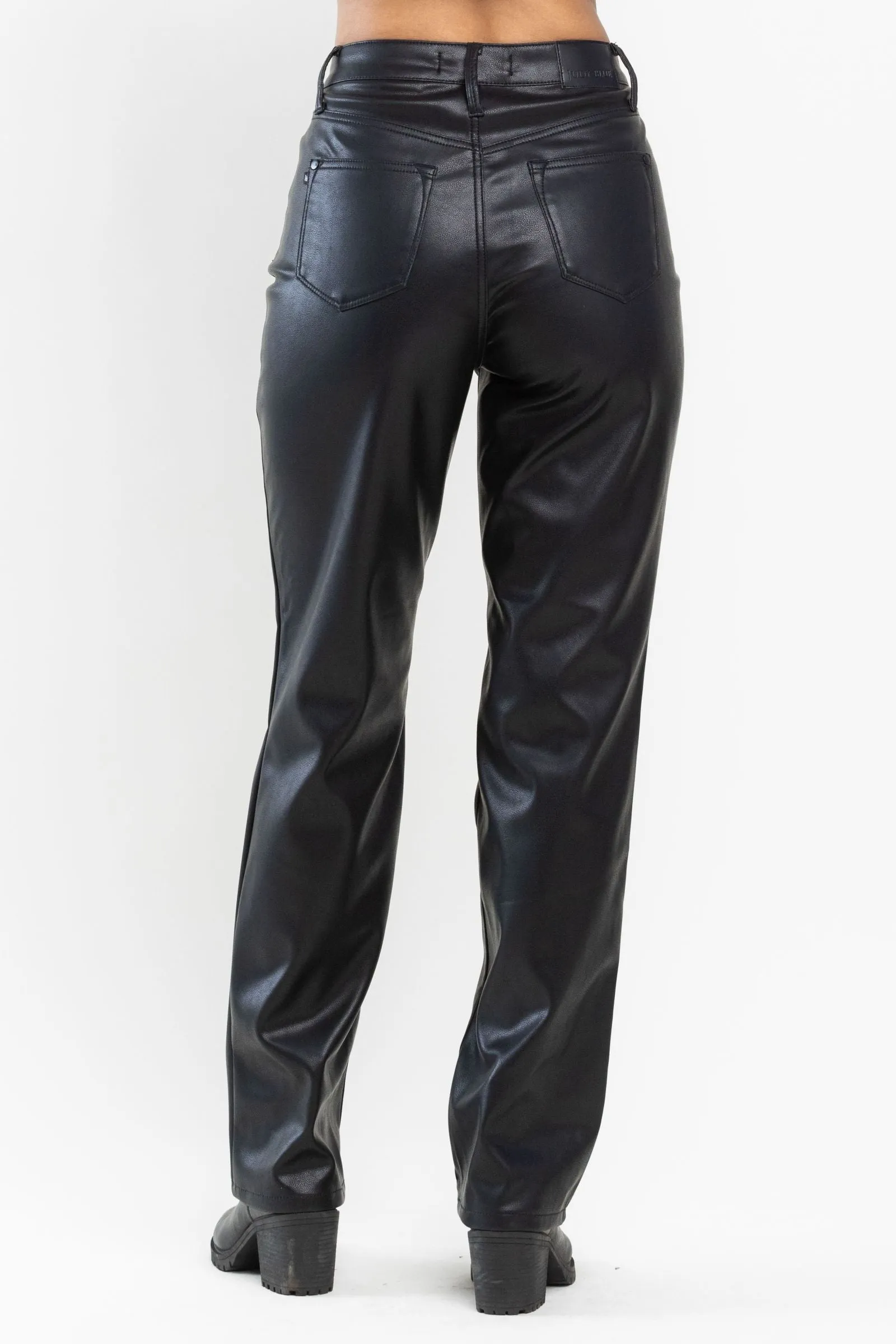 Judy Blue High Waist Tummy Control Top Faux Leather Black Straight Leg Pants 88755 - Exclusive